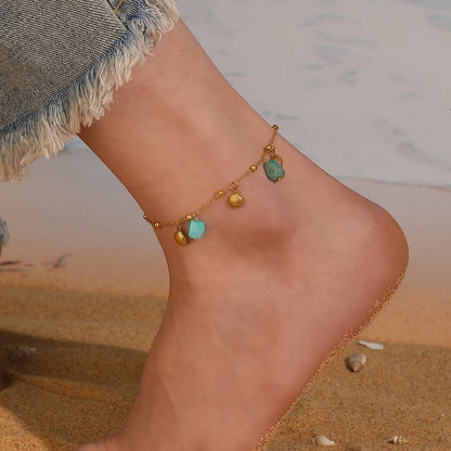 Stainless Steel Dolphin Scallop Natural Stone Anklets For Women New Sea Ocean Series Foot Chains Jewelry Gift