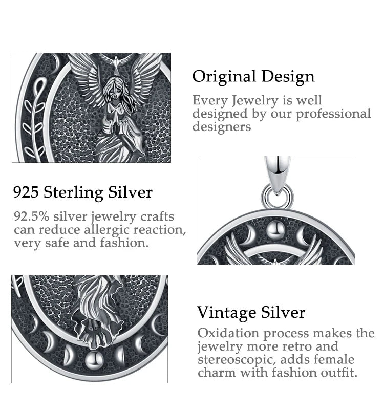 Eudora 925 Sterling Silver Lilith Goddess Sigil Necklace for Women Man Vintage Moon Phase Amulet Pendant Personality Jewelry Gif