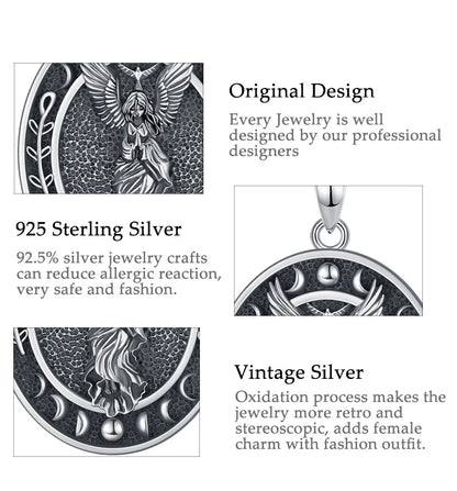 Eudora 925 Sterling Silver Lilith Goddess Sigil Necklace for Women Man Vintage Moon Phase Amulet Pendant Personality Jewelry Gif