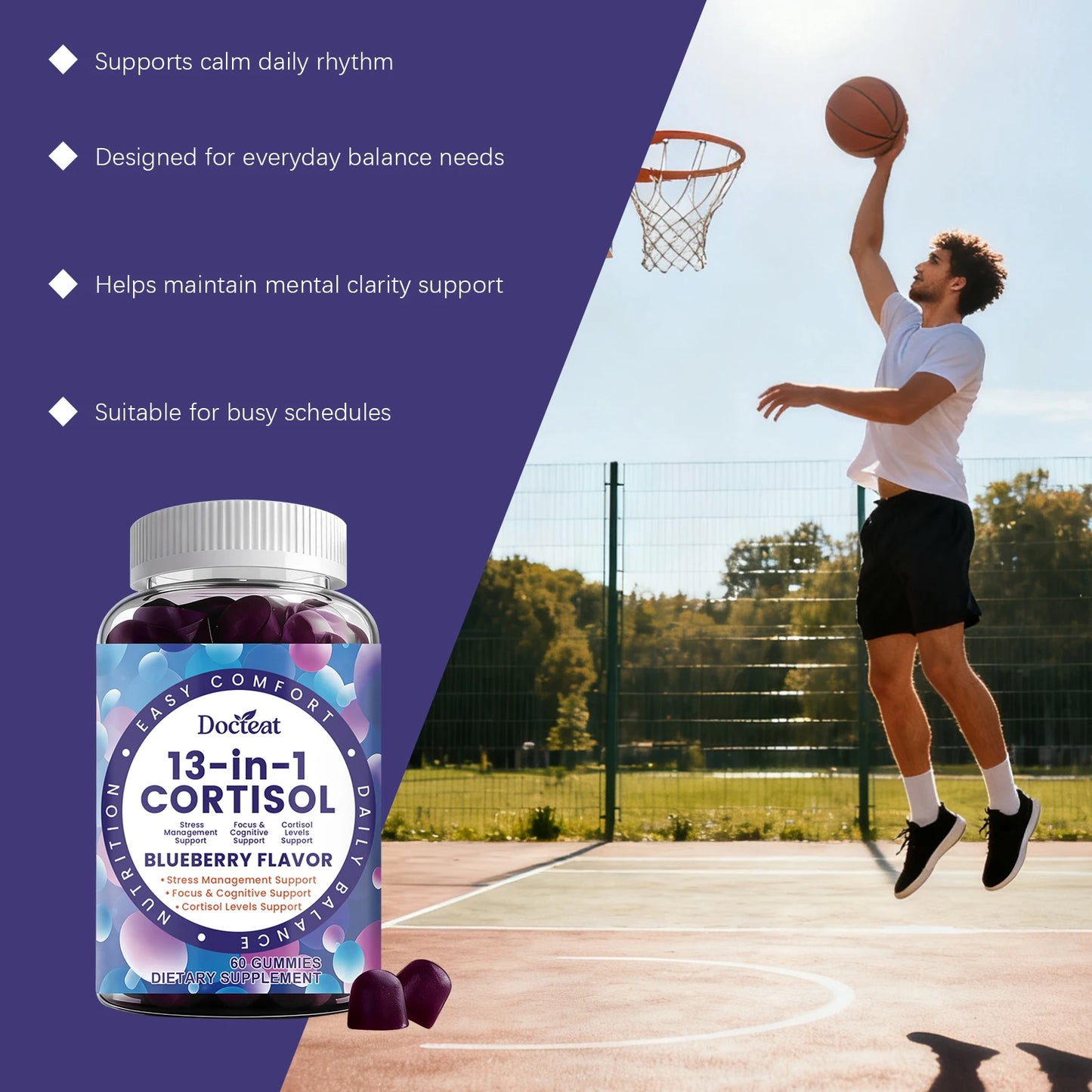 Cortisol Gummies 13-in-1 with Vitamin B6 & B12 – Stress Relief, Focus & Cortisol Detox Support – Vegan, Sugar-Free