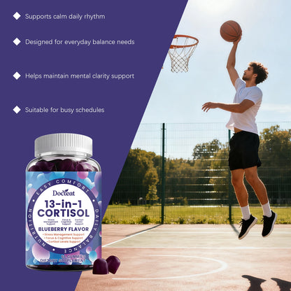 Cortisol Gummies 13-in-1 with Vitamin B6 & B12 – Stress Relief, Focus & Cortisol Detox Support – Vegan, Sugar-Free