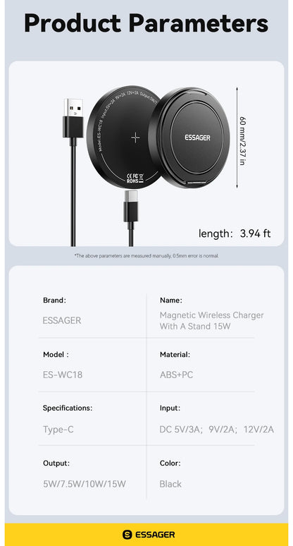 Essager 15W Magnetic Wireless Charger & Stand | MagSafe iPhone 16-12 | Origin Zero