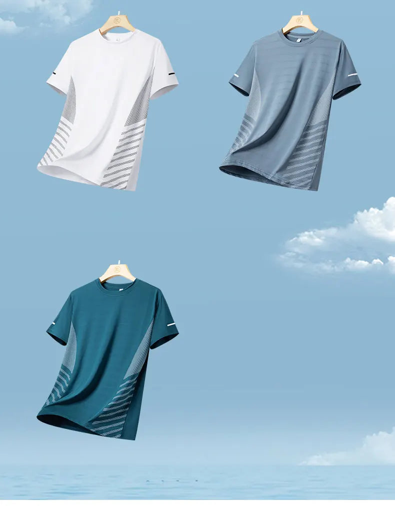 Men’s Ice Silk Running T-Shirt – Quick-Dry, Breathable Mesh, Moisture-Wicking Sports Tee with Reflective Print – Plus Size M–5XL