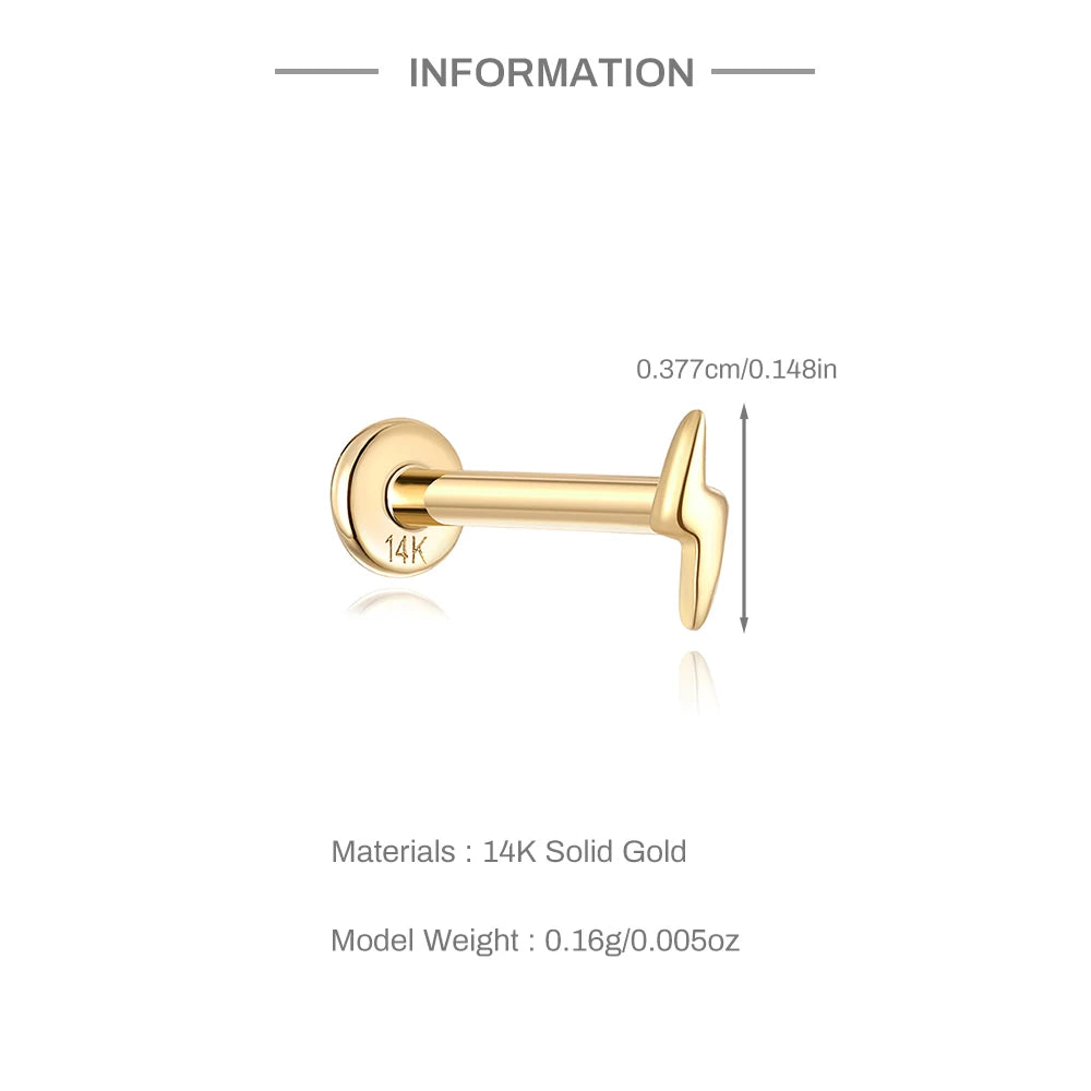 Aide Plata 100% Real 14K Solid Gold 5/6.5/8mm Length Stud Earring Simple Design Piercing Ear Bone Ear Studs DIY Vintage Jewelry