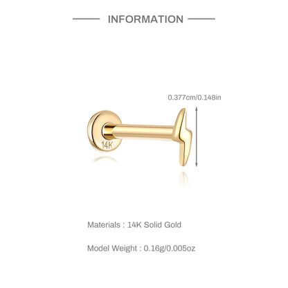 Aide Plata 100% Real 14K Solid Gold 5/6.5/8mm Length Stud Earring Simple Design Piercing Ear Bone Ear Studs DIY Vintage Jewelry