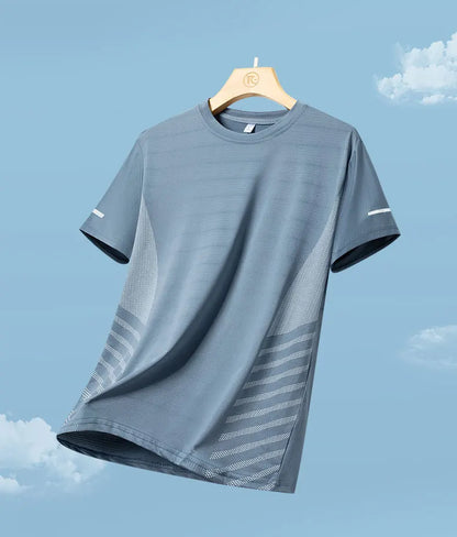 Men’s Ice Silk Running T-Shirt – Quick-Dry, Breathable Mesh, Moisture-Wicking Sports Tee with Reflective Print – Plus Size M–5XL