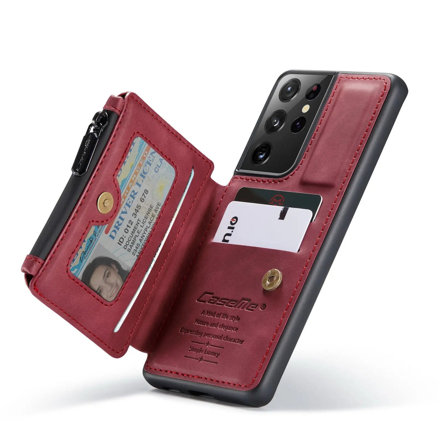 Samsung Galaxy S21 / S21+ / S21 Ultra Leather Wallet Case – Card Slots, Zipper Pocket & Kickstand
