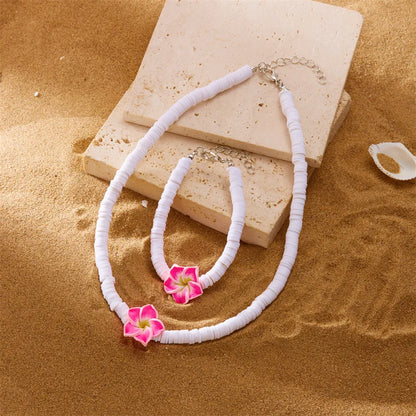 Bohemian Polymer Clay Beads Flower Necklace for Women Handmade Woven Rope Chain Necklace Summer Beach Jewelry Y2K Accessories
