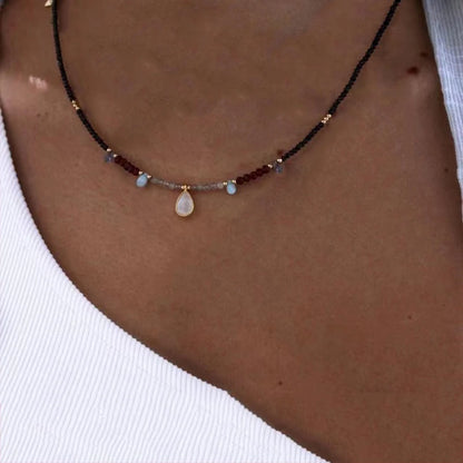 Bohemian Fashion Colorful Natural Stone Beaded Collar New Water Drop Pendant Jewelry Mother's Day Gift