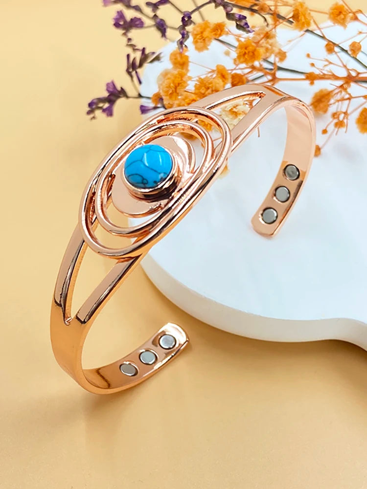 Pure Copper Magnetic Bracelet for Women, Turquoise Inlay, Adjustable Sizing, Perfect Mother's Day Christmas Gift Jewelry