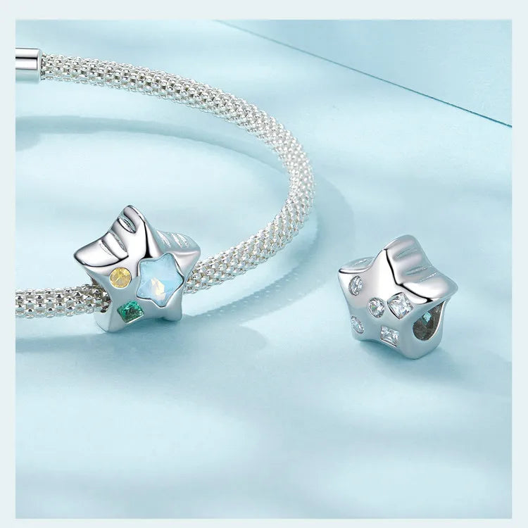 Sterling Silver Enamel Flying Dragon Star Pendant Heart Love Supermom Charm Fit DIY Bracelet Gift for Mother's Day
