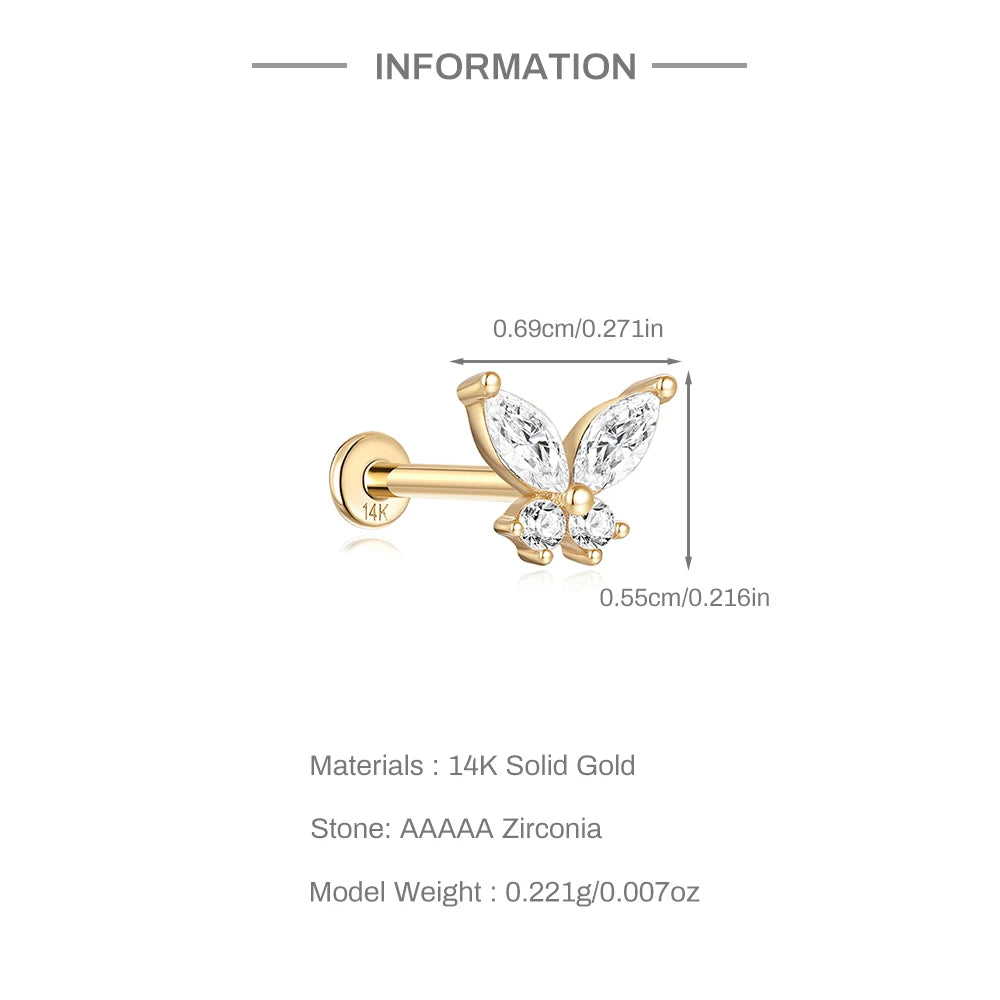 Aide Plata 100% Real 14K Solid Gold 5/6.5/8mm Length Stud Earring Simple Design Piercing Ear Bone Ear Studs DIY Vintage Jewelry