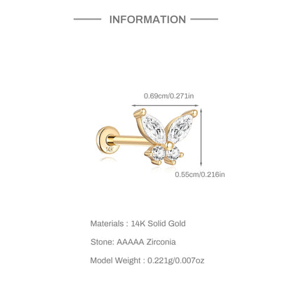 Aide Plata 100% Real 14K Solid Gold 5/6.5/8mm Length Stud Earring Simple Design Piercing Ear Bone Ear Studs DIY Vintage Jewelry