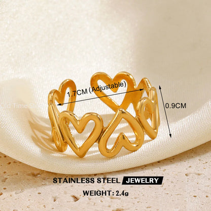 Simple Geometric Heart Ring Gold Plated 304 Stainless Steel Open Rings For Women
