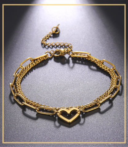 Skyrim Heart Charm Bracelet Women Stainless Steel Double Layer Paperclip Chain Bracelets Jewelry Valentine's Day Gift for Lover