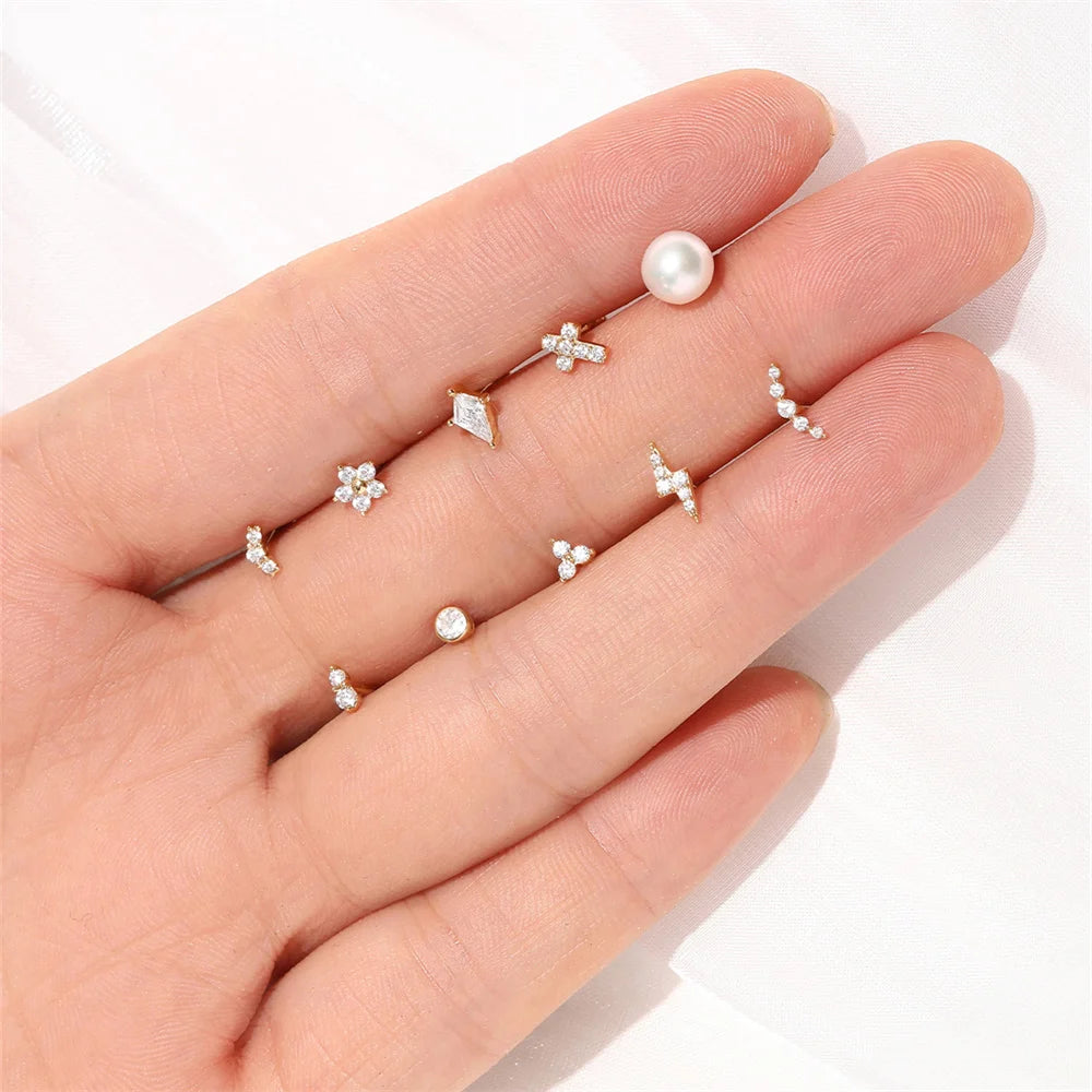 Aide Plata 100% Real 14K Solid Gold 5/6.5/8mm Length Stud Earring Simple Design Piercing Ear Bone Ear Studs DIY Vintage Jewelry