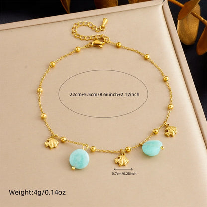 Stainless Steel Dolphin Scallop Natural Stone Anklets For Women New Sea Ocean Series Foot Chains Jewelry Gift