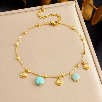 Stainless Steel Dolphin Scallop Natural Stone Anklets For Women New Sea Ocean Series Foot Chains Jewelry Gift