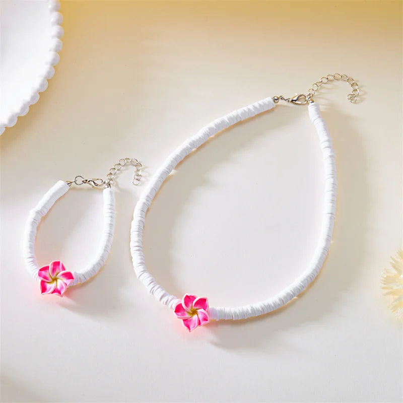 Bohemian Polymer Clay Beads Flower Necklace for Women Handmade Woven Rope Chain Necklace Summer Beach Jewelry Y2K Accessories