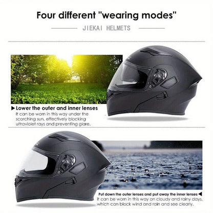 Motorcycle Helmet With Headset Modular Flip-Up Motorbike Helmets DOT(XXL)
