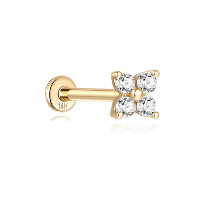 Aide Plata 100% Real 14K Solid Gold 5/6.5/8mm Length Stud Earring Simple Design Piercing Ear Bone Ear Studs DIY Vintage Jewelry