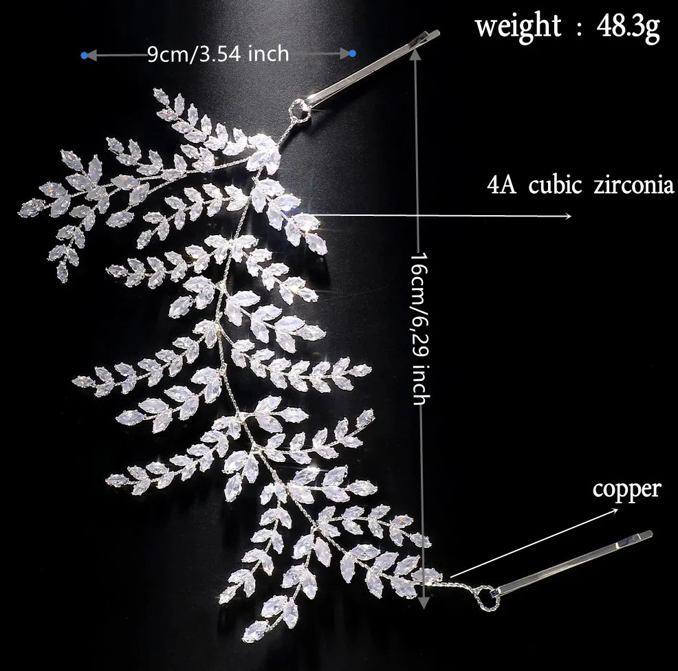 Luxury Bridal Tiara Wedding Hair Clips Jewelry Headpiece Accessories Zirconia Leaf Tiaras For Women Wedding Hair Piece Headdress