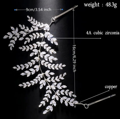 Luxury Bridal Tiara Wedding Hair Clips Jewelry Headpiece Accessories Zirconia Leaf Tiaras For Women Wedding Hair Piece Headdress