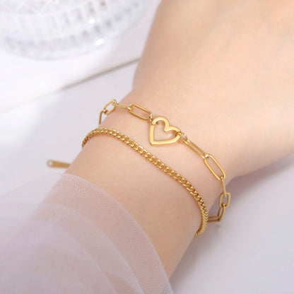Skyrim Heart Charm Bracelet Women Stainless Steel Double Layer Paperclip Chain Bracelets Jewelry Valentine's Day Gift for Lover
