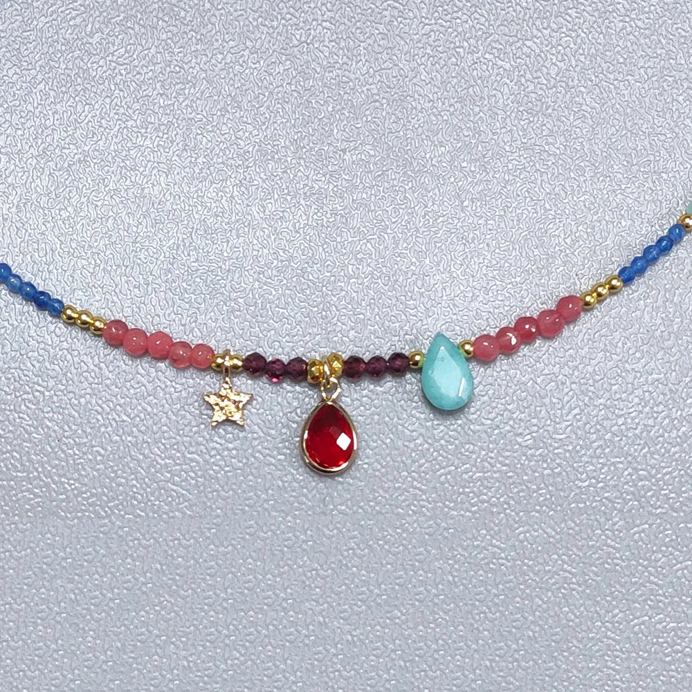 Bohemian Fashion Colorful Natural Stone Beaded Collar New Water Drop Pendant Jewelry Mother's Day Gift