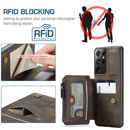 Samsung Galaxy S21 / S21+ / S21 Ultra Leather Wallet Case – Card Slots, Zipper Pocket & Kickstand