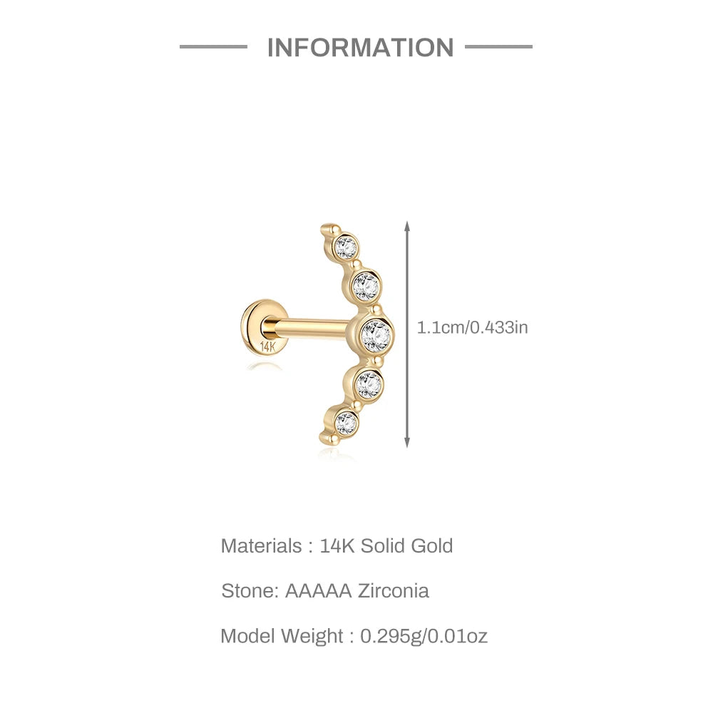 Aide Plata 100% Real 14K Solid Gold 5/6.5/8mm Length Stud Earring Simple Design Piercing Ear Bone Ear Studs DIY Vintage Jewelry