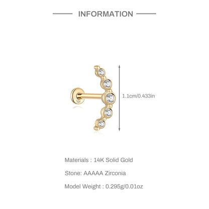 Aide Plata 100% Real 14K Solid Gold 5/6.5/8mm Length Stud Earring Simple Design Piercing Ear Bone Ear Studs DIY Vintage Jewelry