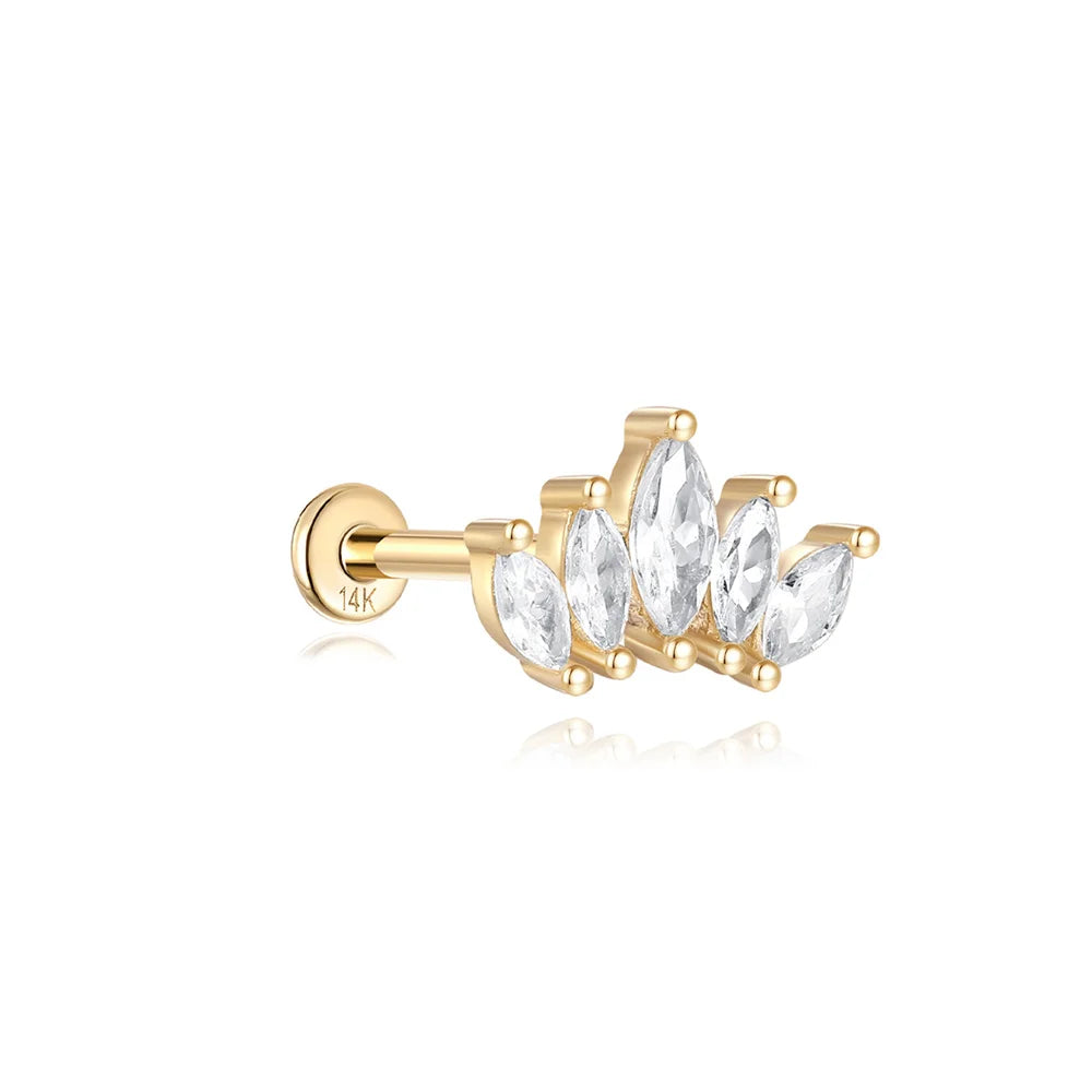 Aide Plata 100% Real 14K Solid Gold 5/6.5/8mm Length Stud Earring Simple Design Piercing Ear Bone Ear Studs DIY Vintage Jewelry