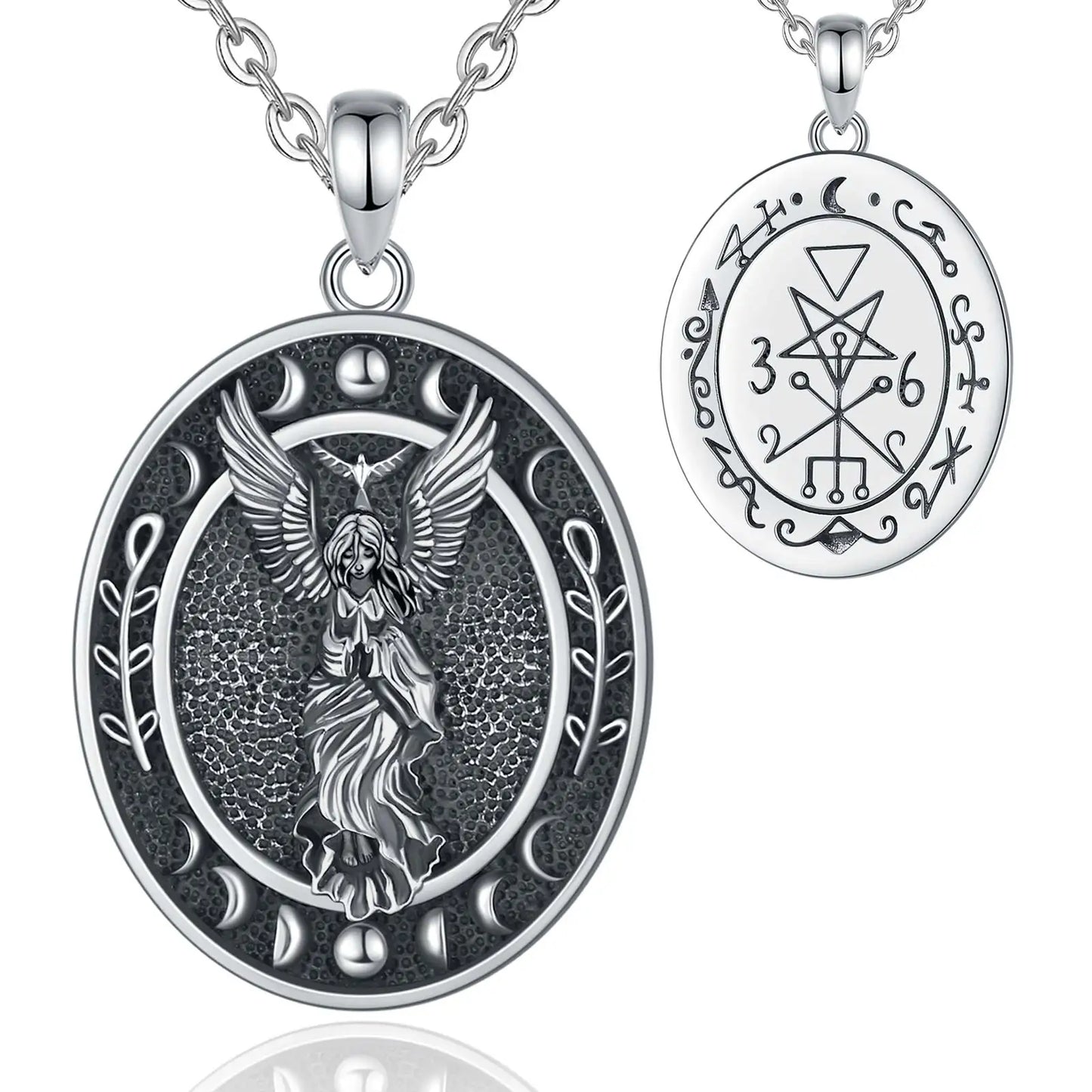 Eudora 925 Sterling Silver Lilith Goddess Sigil Necklace for Women Man Vintage Moon Phase Amulet Pendant Personality Jewelry Gif