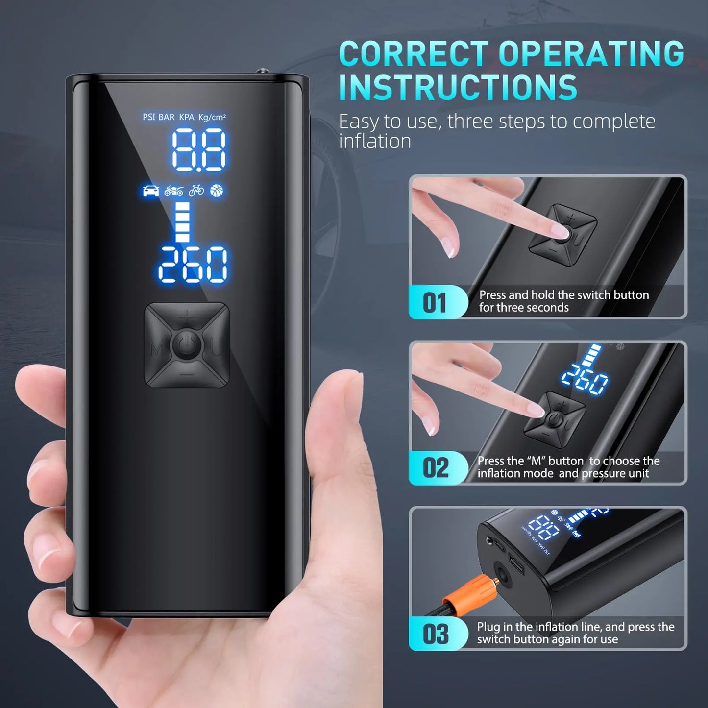 Portable Tire Inflator Air Compressor | 150PSI, 25000mAh, LED Light | Origin Zero