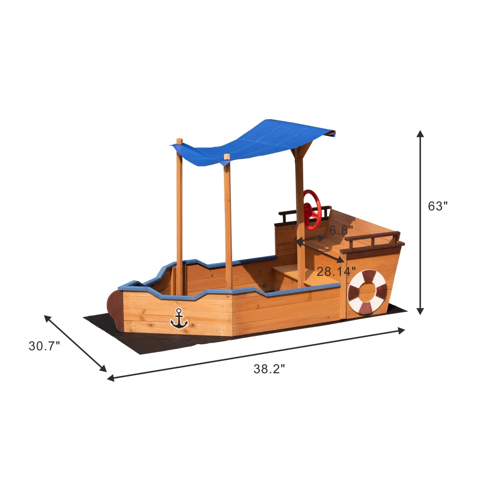 Outsunny Pirate Ship Sandbox | Wooden Outdoor Toy for Kids Ages 3-8