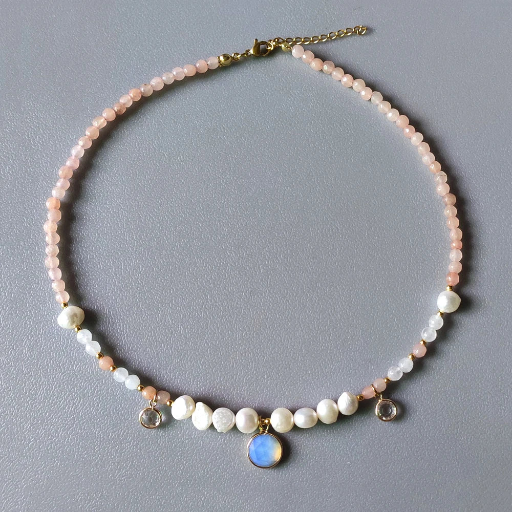 Bohemian Fashion Colorful Natural Stone Beaded Collar New Water Drop Pendant Jewelry Mother's Day Gift