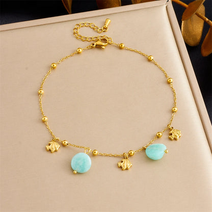 Stainless Steel Dolphin Scallop Natural Stone Anklets For Women New Sea Ocean Series Foot Chains Jewelry Gift