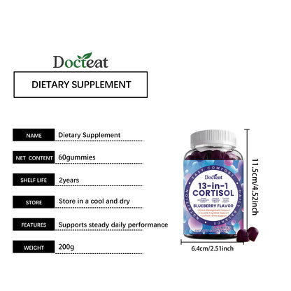 Cortisol Gummies 13-in-1 with Vitamin B6 & B12 – Stress Relief, Focus & Cortisol Detox Support – Vegan, Sugar-Free