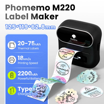 Phomemo Label Printer M220 Label Maker Mini Barcode Label Printer Wireless Portable Sticker Label Maker Machine for Address