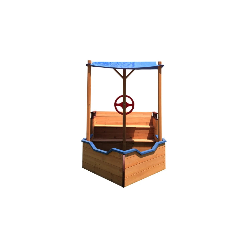 Outsunny Pirate Ship Sandbox | Wooden Outdoor Toy for Kids Ages 3-8