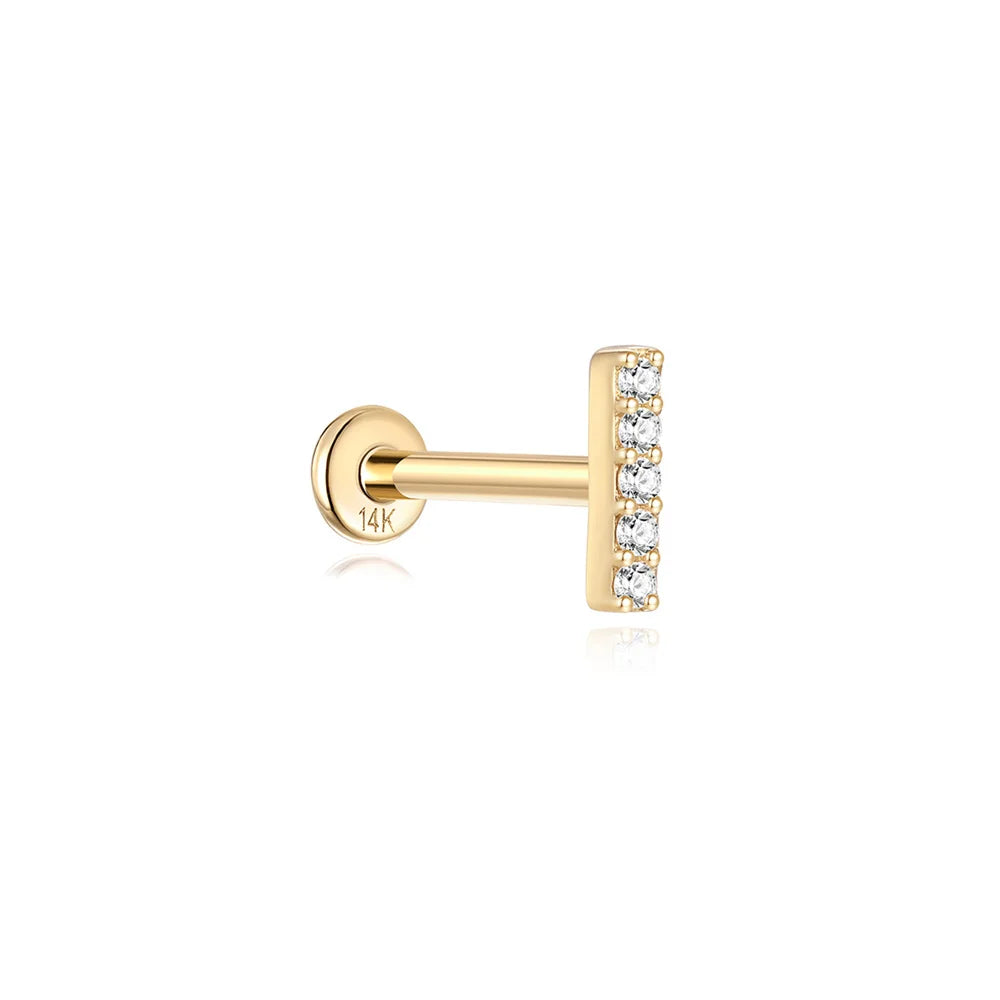 Aide Plata 100% Real 14K Solid Gold 5/6.5/8mm Length Stud Earring Simple Design Piercing Ear Bone Ear Studs DIY Vintage Jewelry