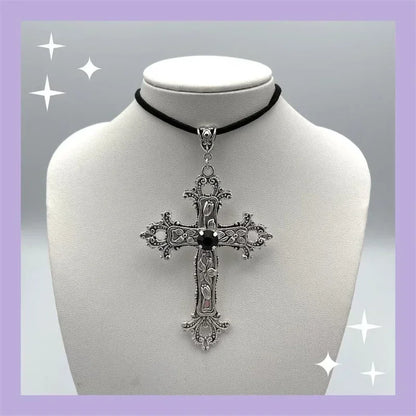 Limited Black Velvet Cross Bead Necklace for Women, Gothic Choker, Grunge, Gorgeous Jewelry, Punk Gift, Statement Goth, New