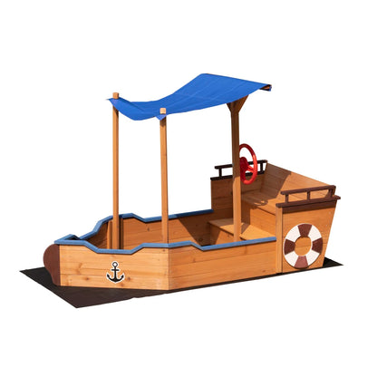 Outsunny Pirate Ship Sandbox | Wooden Outdoor Toy for Kids Ages 3-8