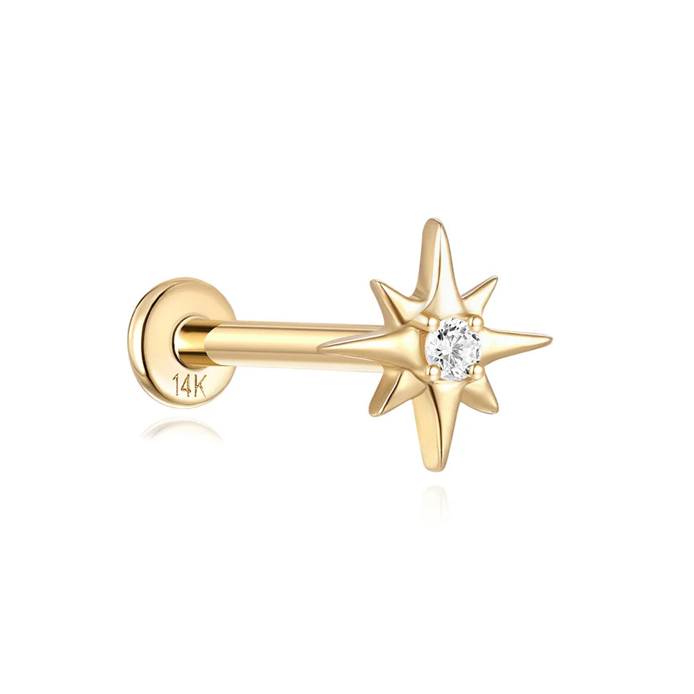 Aide Plata 100% Real 14K Solid Gold 5/6.5/8mm Length Stud Earring Simple Design Piercing Ear Bone Ear Studs DIY Vintage Jewelry