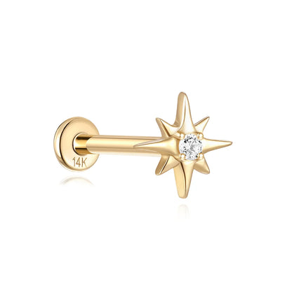 Aide Plata 100% Real 14K Solid Gold 5/6.5/8mm Length Stud Earring Simple Design Piercing Ear Bone Ear Studs DIY Vintage Jewelry