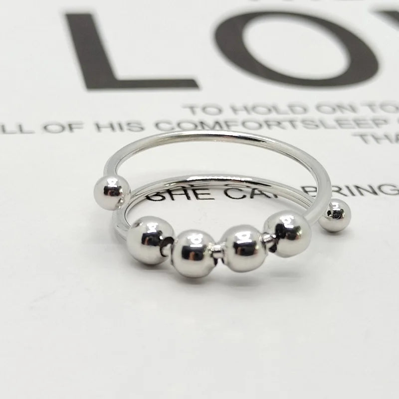 Stainless Steel rotating Bead Rings Anti Anxiety Ring Adjustable Rotary anti-stress rings For Women Men Fashion Jewelry Gift