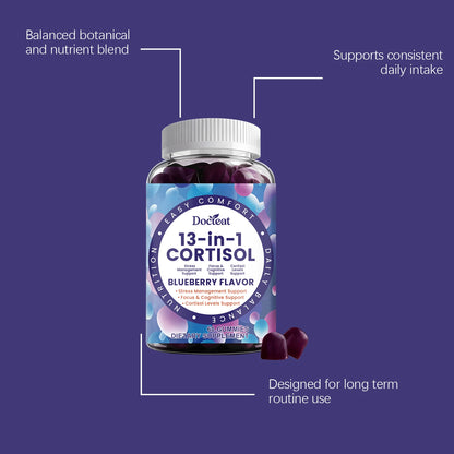 Cortisol Gummies 13-in-1 with Vitamin B6 & B12 – Stress Relief, Focus & Cortisol Detox Support – Vegan, Sugar-Free