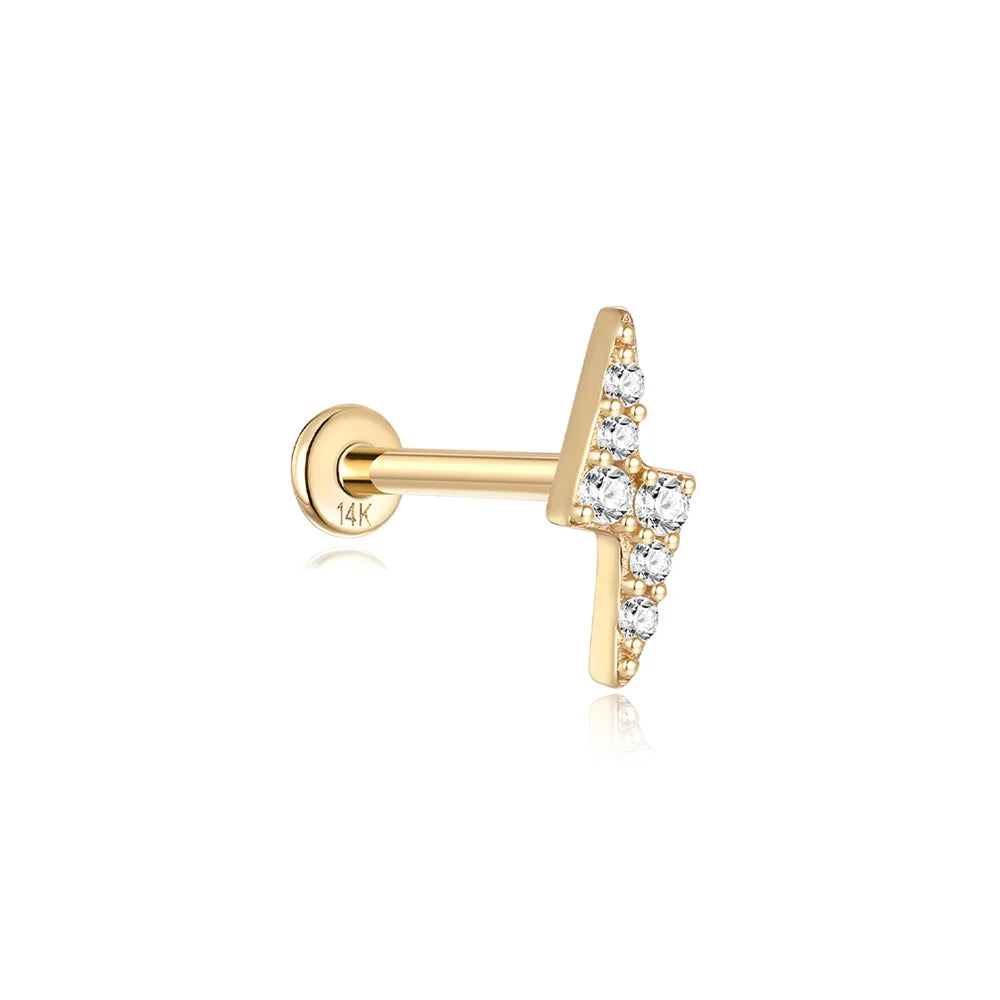 Aide Plata 100% Real 14K Solid Gold 5/6.5/8mm Length Stud Earring Simple Design Piercing Ear Bone Ear Studs DIY Vintage Jewelry