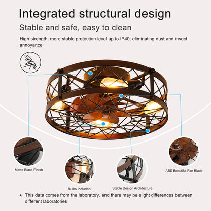 20" Caged Flush Mount Ceiling Fan with Light – Farmhouse Black, Remote Control, 31–40W, 110V/220V
